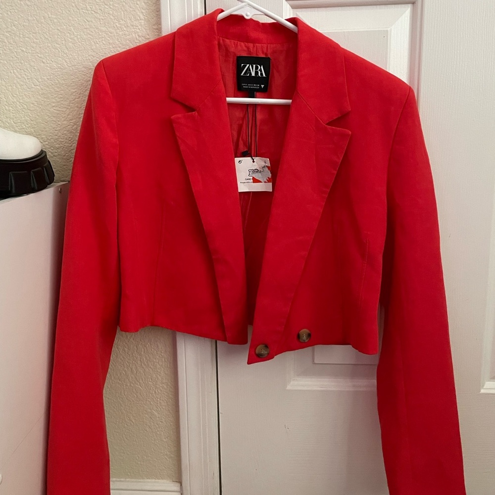 ZARA Red Cropped Blazer